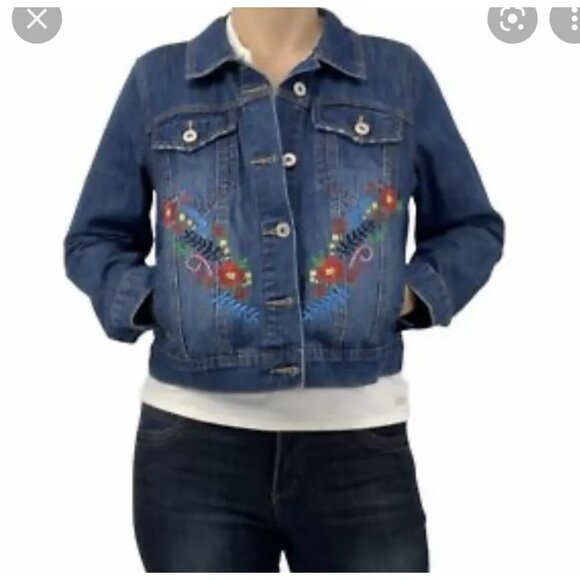 Bagatelle Denim Trucker Jacket Womens S Blue Boho Bohemian Retro Eclectic Casual - Picture 1 of 16